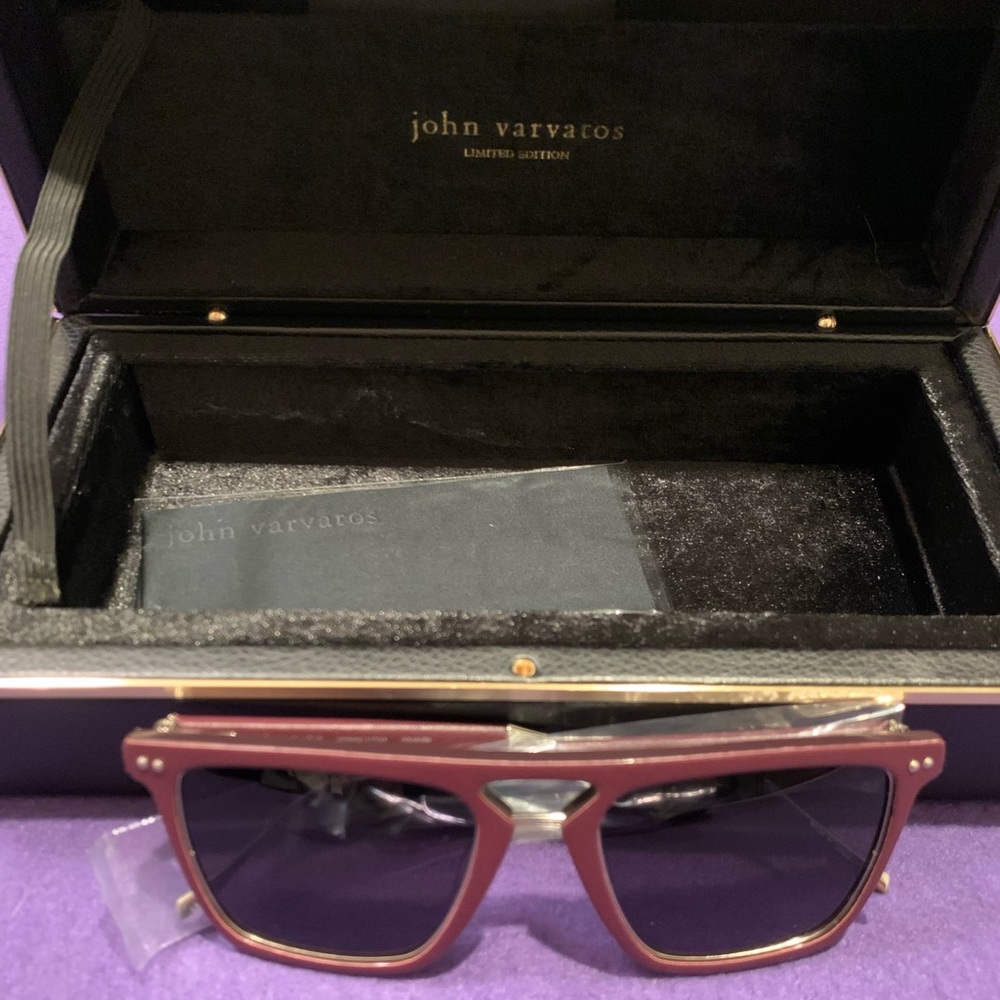 John Varvatos Burgundy Sunglasses with Dark Lenses
